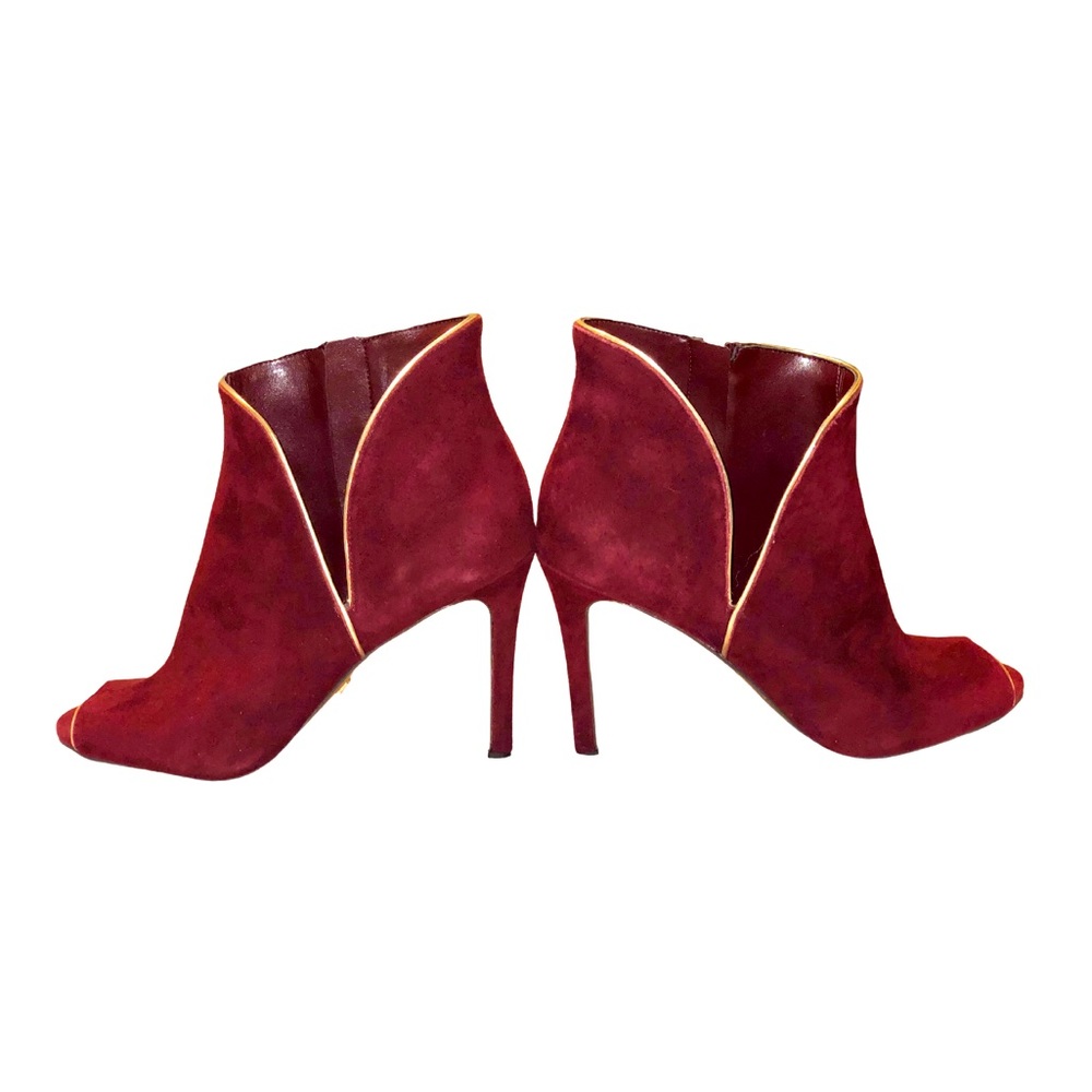 Michael Kors Harper Suede Open Toe Zipper Ankle Bootie - Oxblood Red